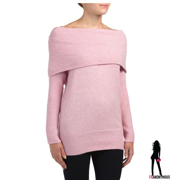 Poof! Sweaters - Soft Pink Off the Shoulder/Cowl Neck Sweater